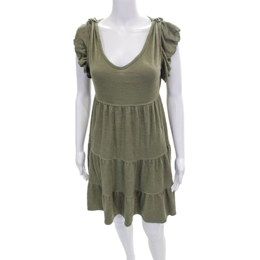Max Studio Women Trapeze Green V-Neck Short Sleeve Knee Length Dress Size S